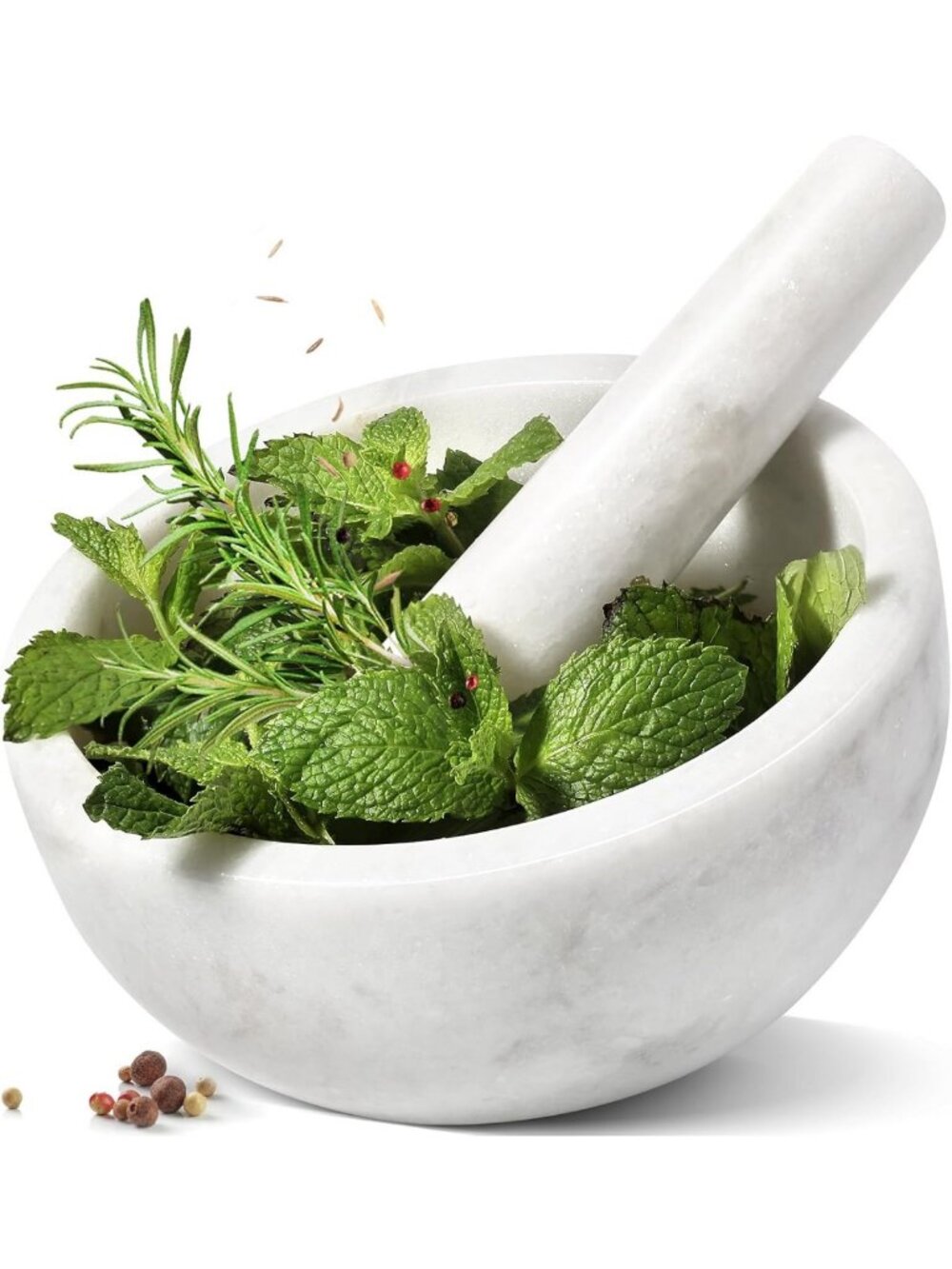 7" Marble Mortar and Pestle Set - Heavy Duty Grinder for Spices, Herbs